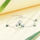 925 Sterling Silver Green Crystal Leaf Earring Necklace Set
