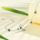925 Sterling Silver Green Crystal Leaf Earring Necklace Set