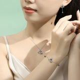 925 Sterling Silver Green Crystal Leaf Earring Necklace Set