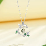 925 Sterling Silver Green Crystal Leaf Earring Necklace Set