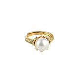 925 Silver Zircon Pearl Flower Ring Women Jewelry Gift