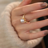 925 Silver Zircon Pearl Flower Ring Women Jewelry Gift