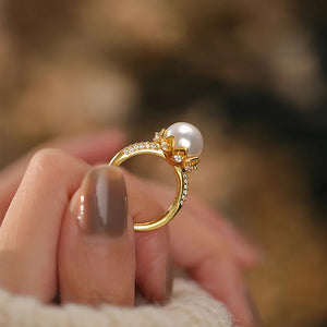 925 Silver Zircon Pearl Flower Ring Women Jewelry Gift