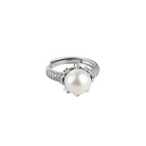 925 Silver Zircon Pearl Flower Ring Women Jewelry Gift