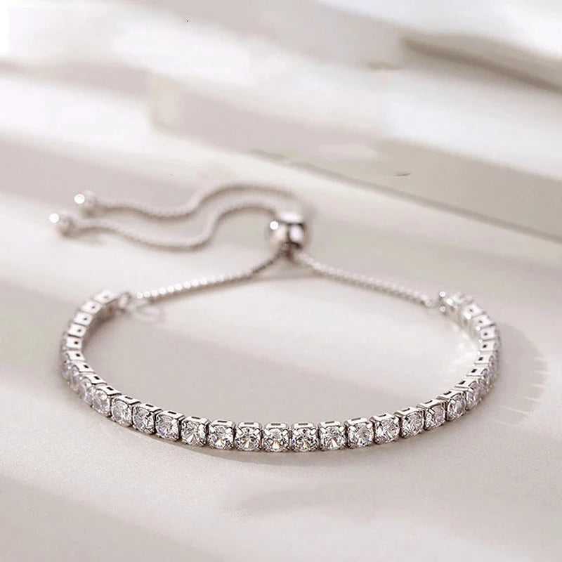 Adjustabl 925 Silver Bracelet Zircon Bride Jewelry