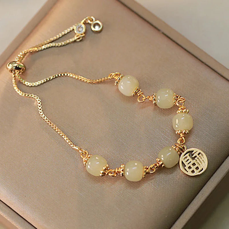 Hetian Jade Bracelet Lucky Character Beading Jewelry Gift