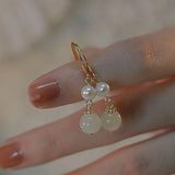 Hetian Jade Earrings for Women Girls Round pearl Jewelry