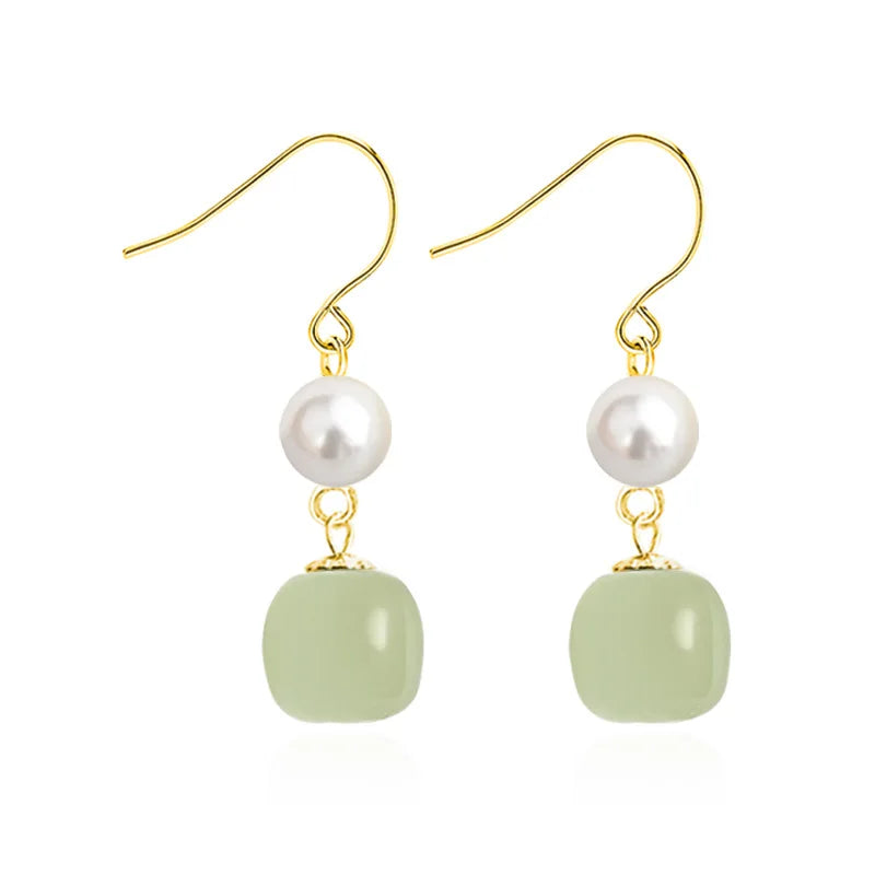 Hetian Jade Earrings for Women Girls Round pearl Jewelry