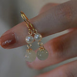 Hetian Jade Earrings for Women Girls Round pearl Jewelry