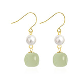 Hetian Jade Earrings for Women Girls Round pearl Jewelry