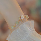 Hetian Jade Flower Bracelet For Women Girl Peach Blossom Shell Vintage Jewelry