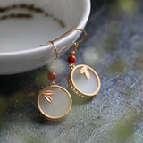 Hetian Jade Ear Hook Earrings Retro Cloisonne Craft Dangler Gift