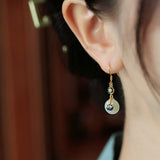 Hetian Jade Ear Hook Earrings Retro Cloisonne Craft Dangler Gift