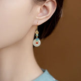 Hetian Jade Ear Hook Earrings Retro Cloisonne Craft Dangler Gift