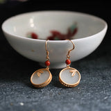 Hetian Jade Ear Hook Earrings Retro Cloisonne Craft Dangler Gift