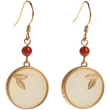 Hetian Jade Ear Hook Earrings Retro Cloisonne Craft Dangler Gift
