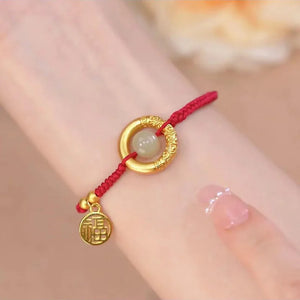Red String Hetian Jade Bracelets for Women Donut&Ball Jewelry