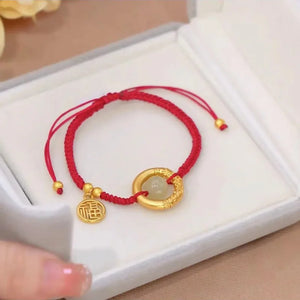 Red String Hetian Jade Bracelets for Women Donut&Ball Jewelry