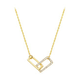 S925 Double Diamond Square Necklace Female Light High Sense Pendant