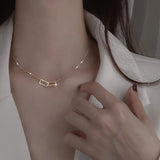 S925 Double Diamond Square Necklace Female Light High Sense Pendant