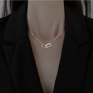 S925 Double Diamond Square Necklace Female Light High Sense Pendant