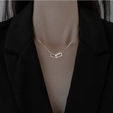 S925 Double Diamond Square Necklace Female Light High Sense Pendant