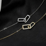 S925 Double Diamond Square Necklace Female Light High Sense Pendant
