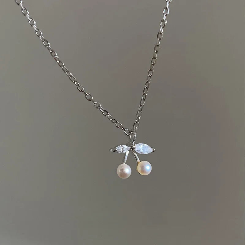 S925 Silver Pearl Cherry Women Light Necklace