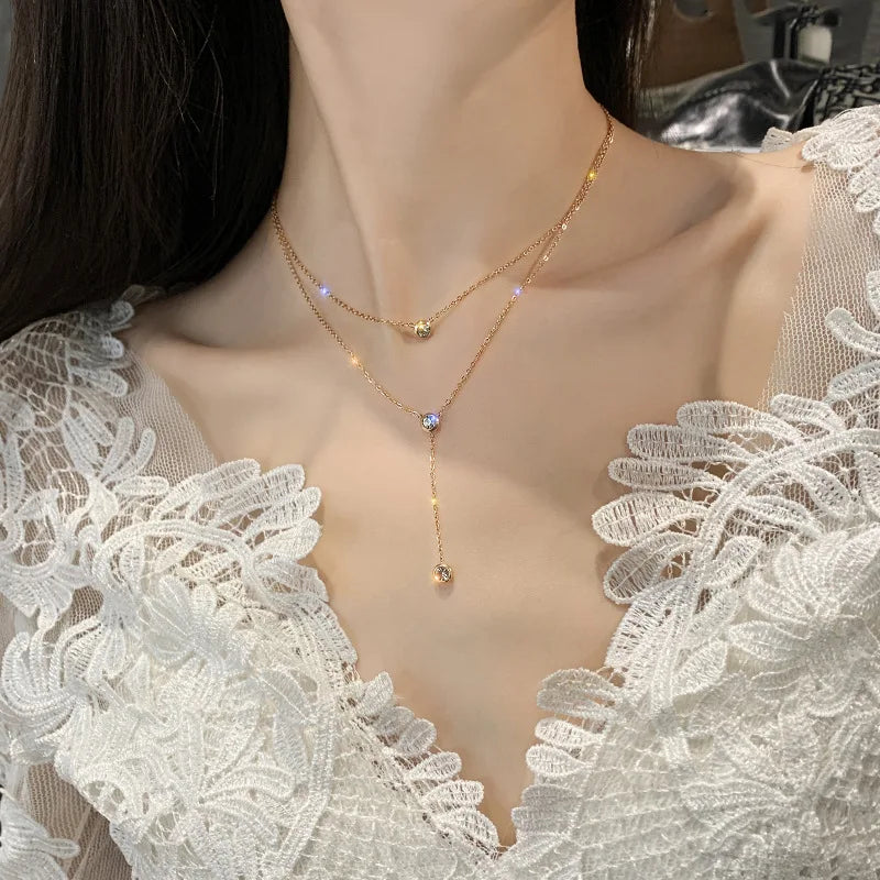 S925 Sterling Silver Double Necklace Female Clavicle Chain Niche Sense Necklace