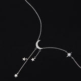 S925 Silver Stars Moon Tassel Necklace Feminine Clavicle Chain