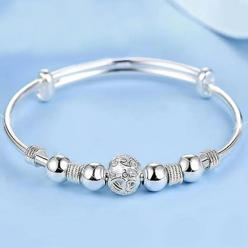 Silver Anxious Bracelet for Women Girl Birthday Gift Hollow Out Ball Adjustable