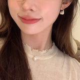 Silver Pearl Dropwise Glaze Earring for Women Girl Water Drop Irregular
