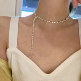 VENTFILLE Silver Pearl Necklace Beads Choker Neck Chain Kpop Vintage Jewelry