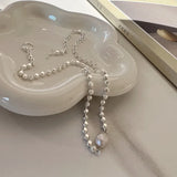 VENTFILLE Silver Pearl Necklace Beads Choker Neck Chain Kpop Vintage Jewelry