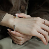 Silver Texture Bracelet for Women Girl Birthday Gift Vintage Jewelry