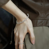 Silver Texture Bracelet for Women Girl Birthday Gift Vintage Jewelry