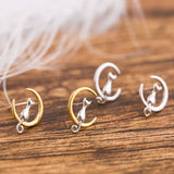 Silver Moon Cat Earrings Women's Pearl Moonstone Opal Jewelry Gift