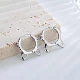 Silver Moon Cat Earrings Women's Pearl Moonstone Opal Jewelry Gift