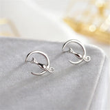 Silver Moon Cat Earrings Women's Pearl Moonstone Opal Jewelry Gift
