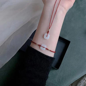 Square Hetian Jade Weaving Necklace Bracelet Hand Rope Jewelry