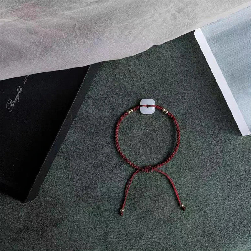 Square Hetian Jade Weaving Necklace Bracelet Hand Rope Jewelry