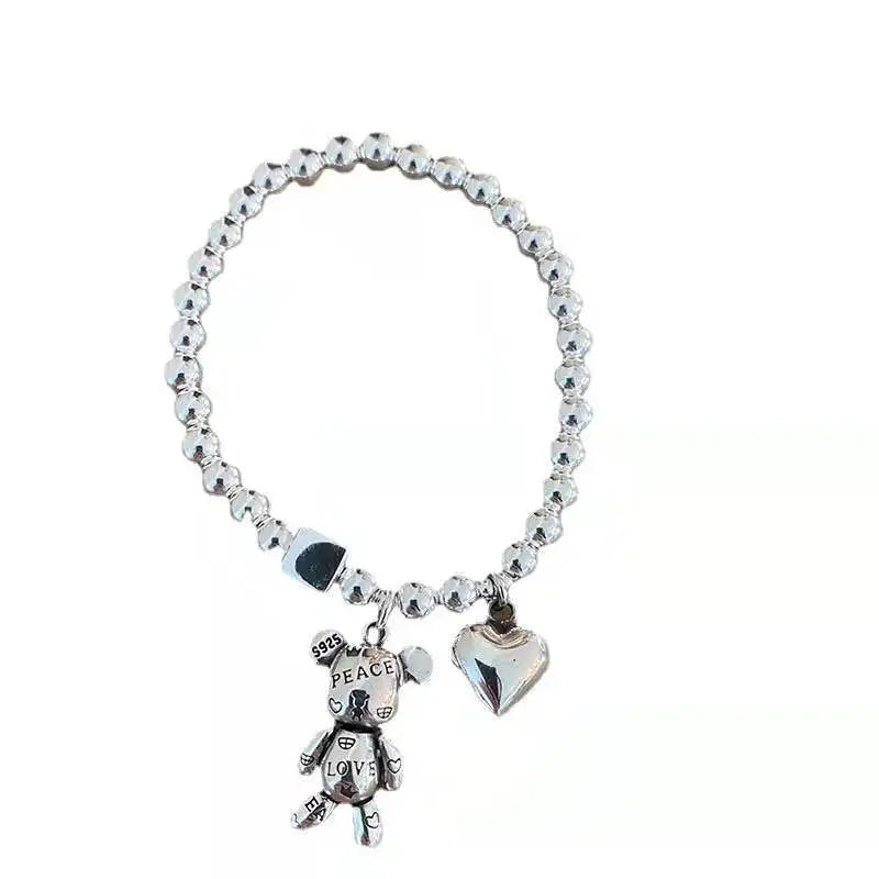 Sterling Silver Bracelet Beads Vintage Bear Pendant Party Jewelry