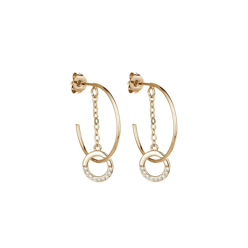 Sterling Silver Zircon Circle Earrings Geometric Jewelry