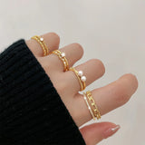 925 Silver Cross Pearl Star Ring Ladies Zircon Chain Ring