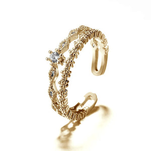 925 Silver Cross Pearl Star Ring Ladies Zircon Chain Ring