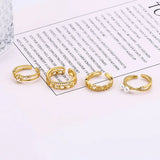 925 Silver Cross Pearl Star Ring Ladies Zircon Chain Ring