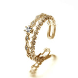 925 Silver Cross Pearl Star Ring Ladies Zircon Chain Ring