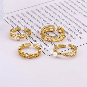 925 Silver Cross Pearl Star Ring Ladies Zircon Chain Ring