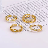 925 Silver Cross Pearl Star Ring Ladies Zircon Chain Ring
