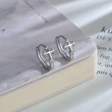 Sterling Silver Diamond Cross Ear Hoop Earrings